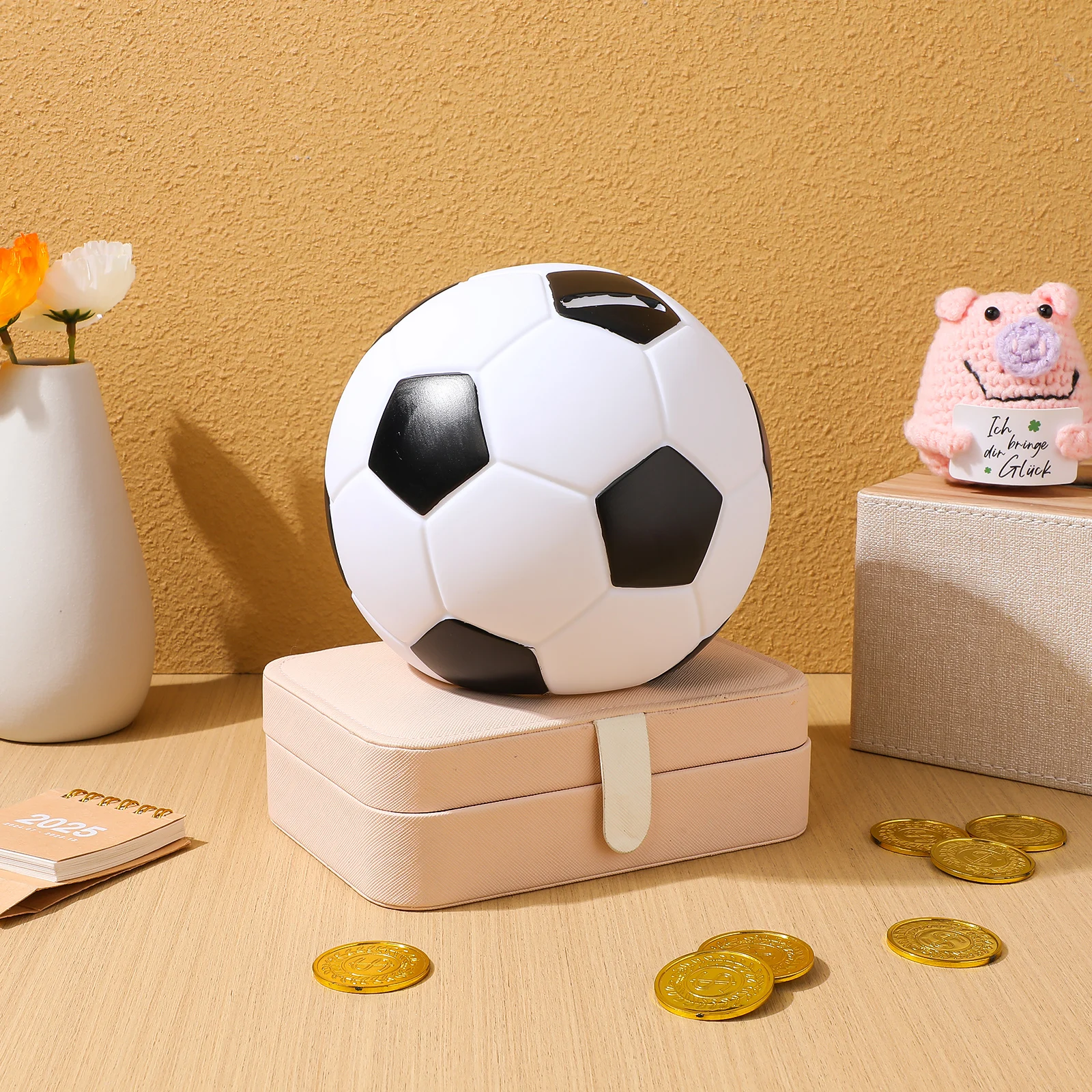 

Football Shaped Money Bank Large Capacity Coin Storage Anti-Fall Vinyl Piggy Bank for Home Desk Decor