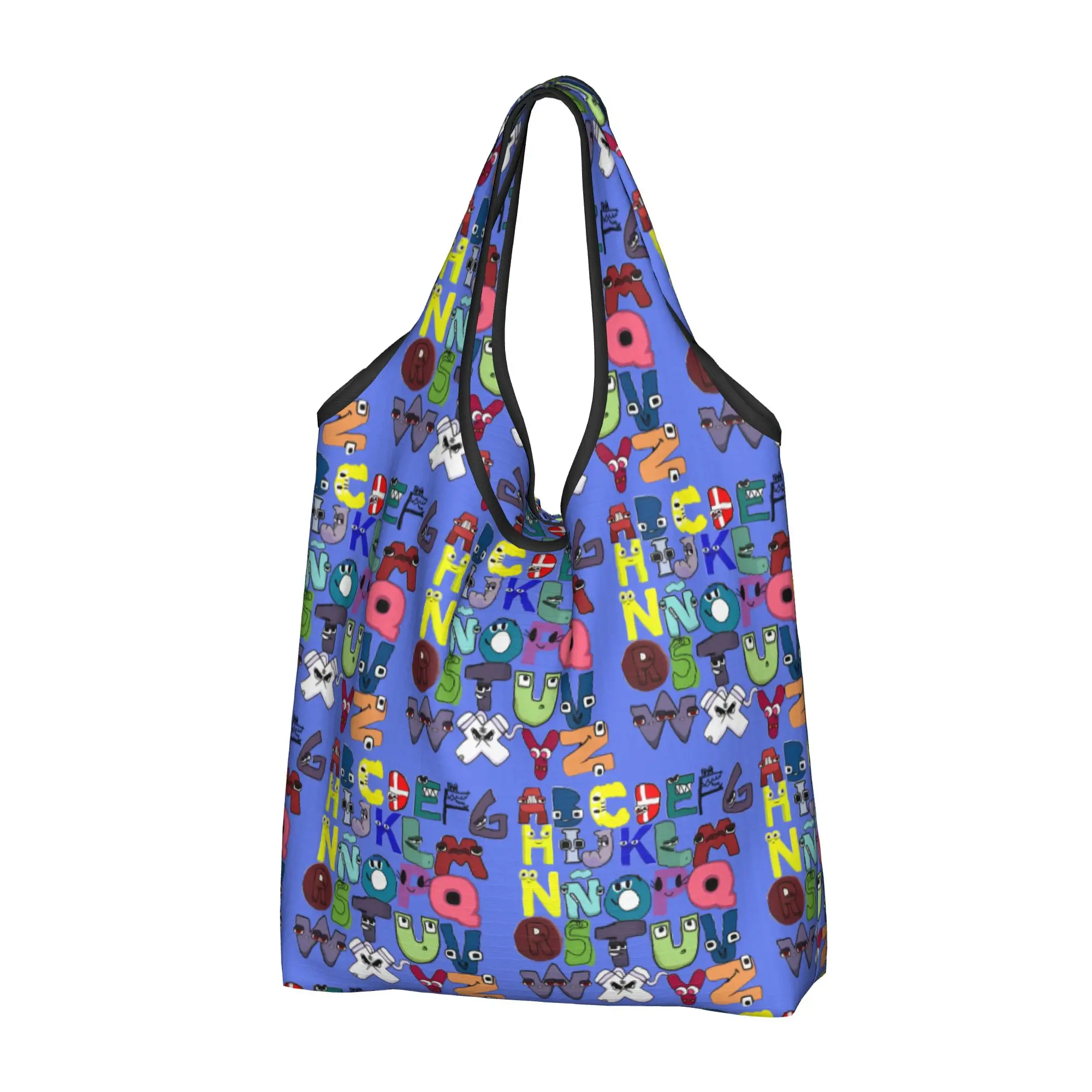 Kawaii A-Alphabetes Hot Cartoon Shopping Tote Bag Portable Letter Grocery Shoulder Shopper Bag