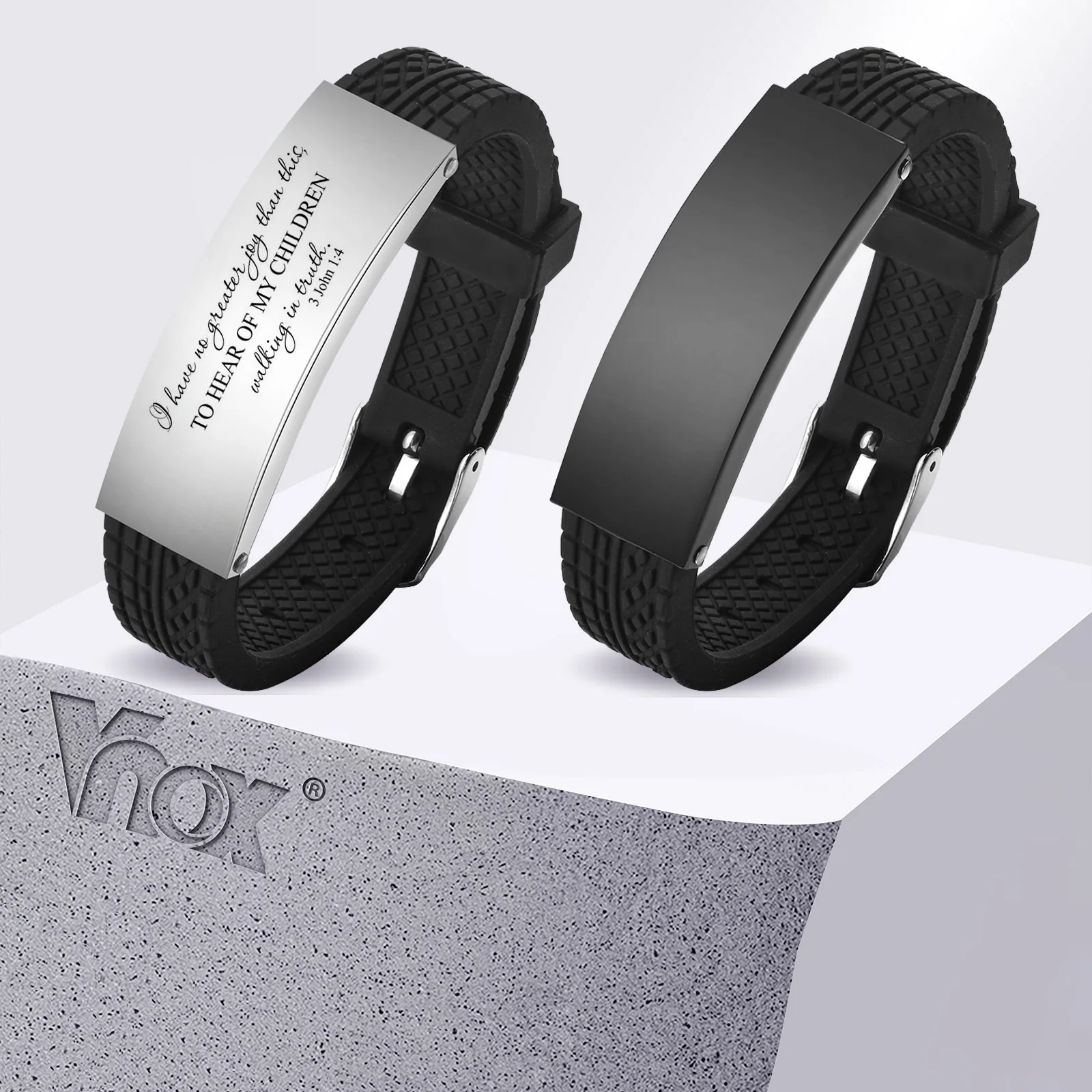 Vnox Free Custom Stainless Steel Bangle for Men, Black Tire Textured Rubber Silicone Bracelets,Comfort Wear Gift for Dad Grandpa