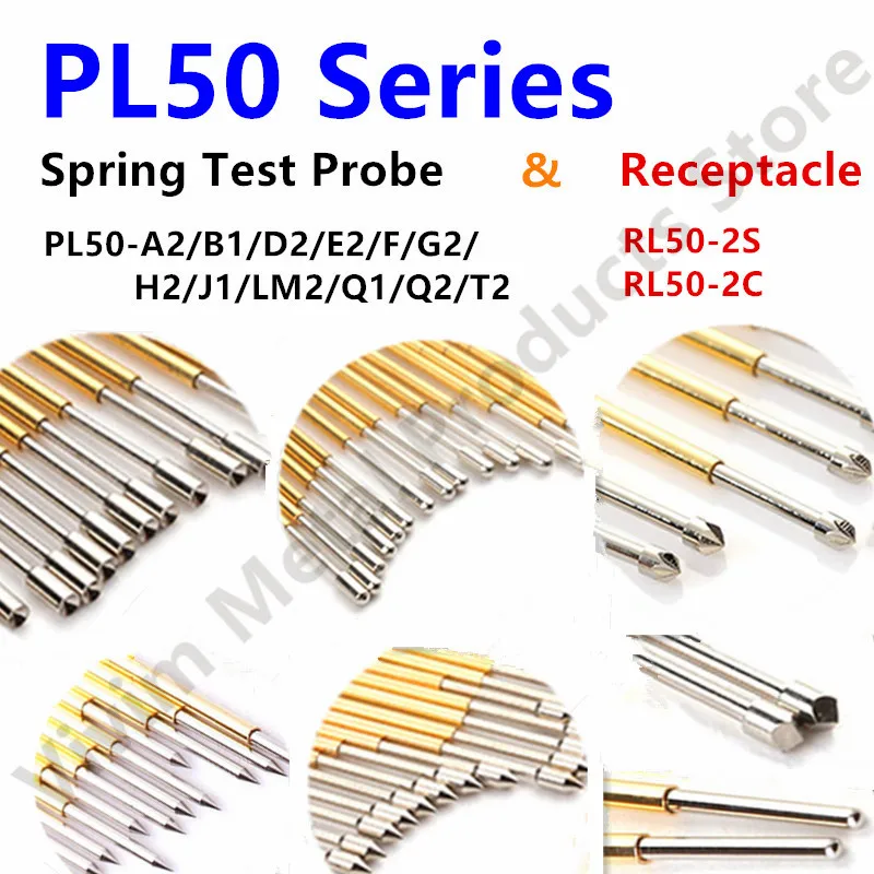 PL50-B Spring Test Probe PL50 RL50 Series Pogo Pin Dia 0.68mm Nickel Plated Needle Socket Receptacle Brass Tube PL50-B1 27.8mm