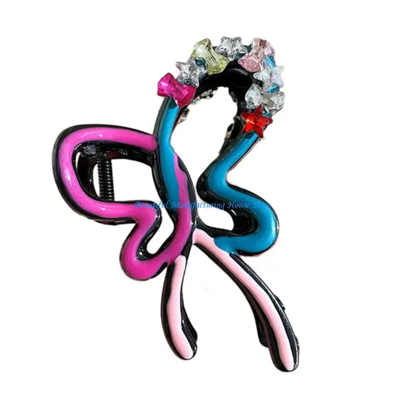 

E56A Sparkling Rhinestones Bows Hair Clip With Secure Grip For Women Girls Practical Resin Barrettes Ponytail Holder