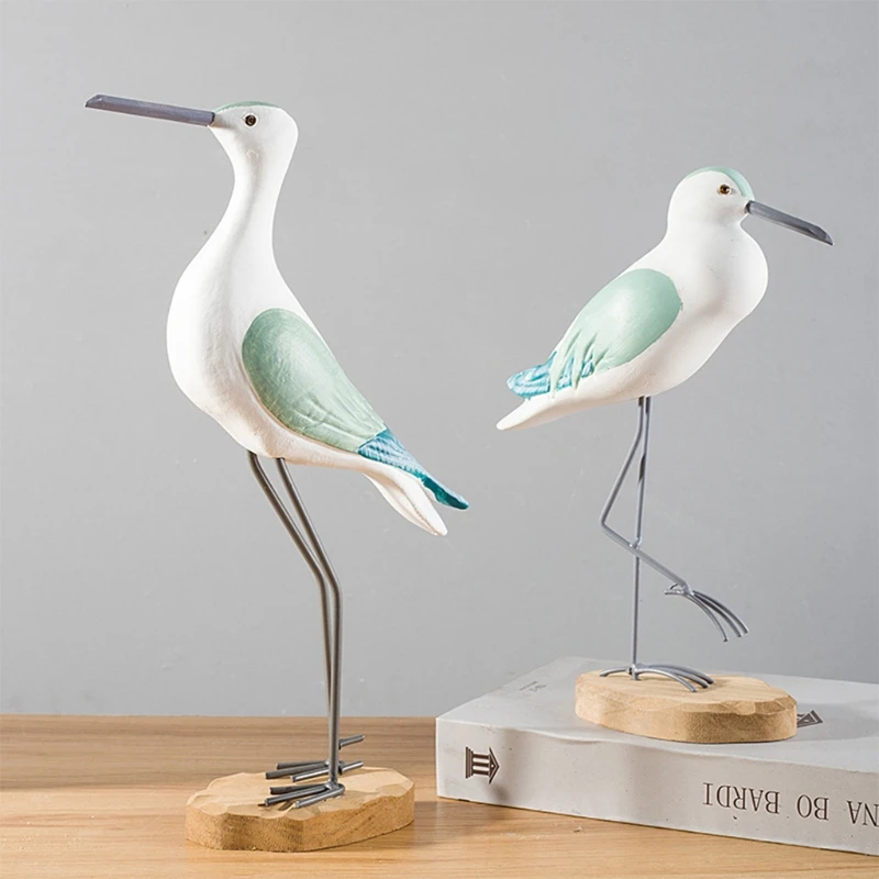 1 Set Wooden Seagull Figurine Rustic Vintage Sea Bird Sculpture Mediterranean Coastal Beach Ornaments Nautical Decor