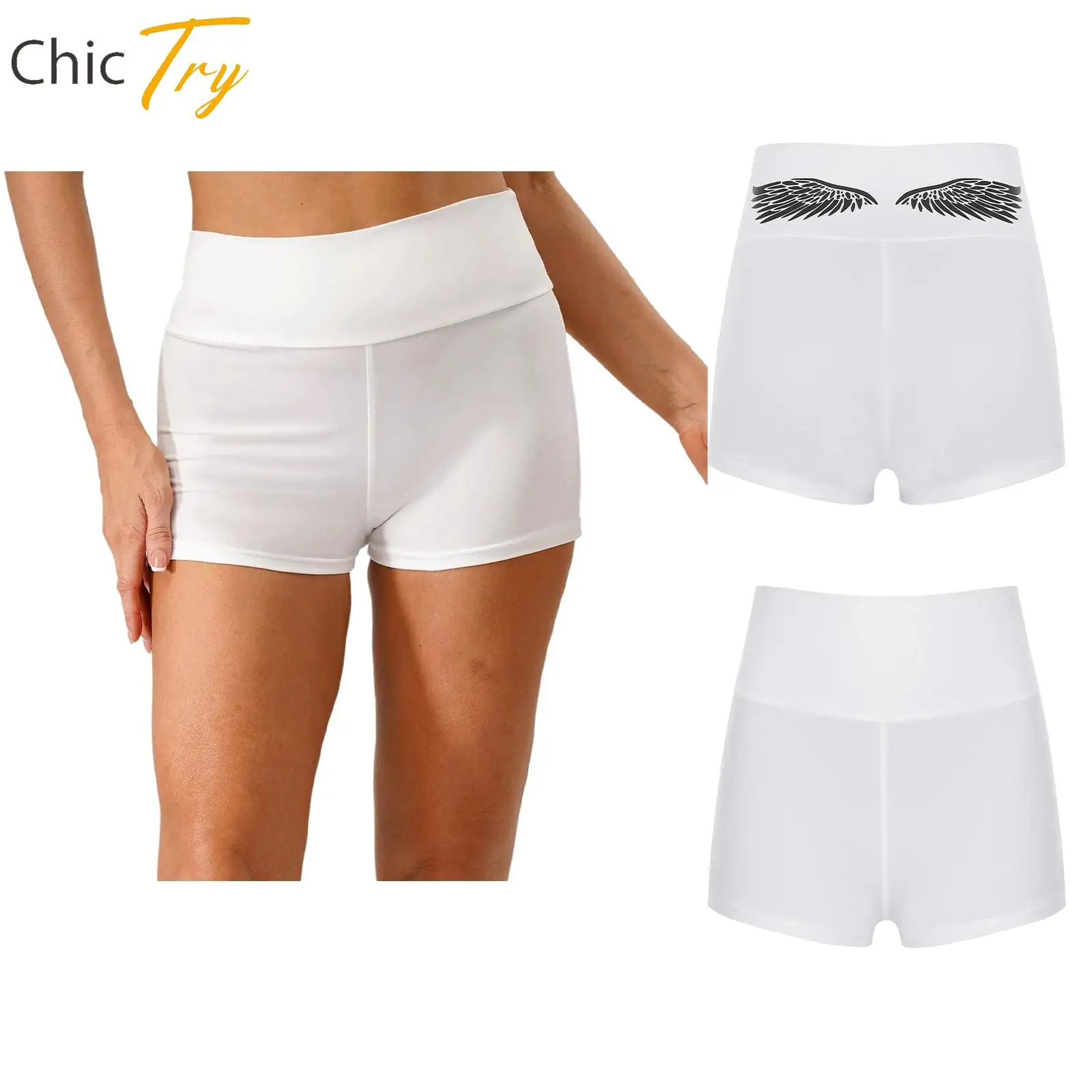 

Women's Mid-waist Slimming Shorts Fashion Wings Printed Shorts Summer Hot Pants for Yoga Workout Gym Fitness Exercise Outdoor