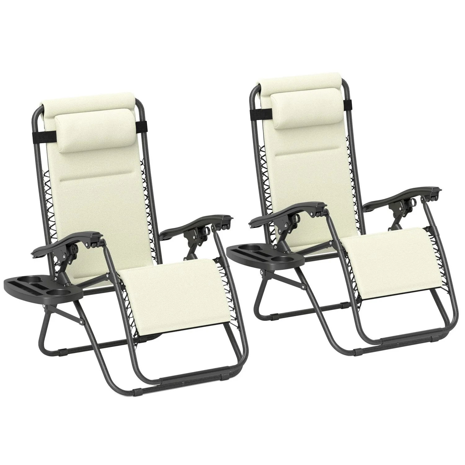 

Outsunny Zero Gravity Lounge Chair Set, 2 Pieces Reclining Folding Outdoor Lounge Chairs with Headrest Side Tray, Cream