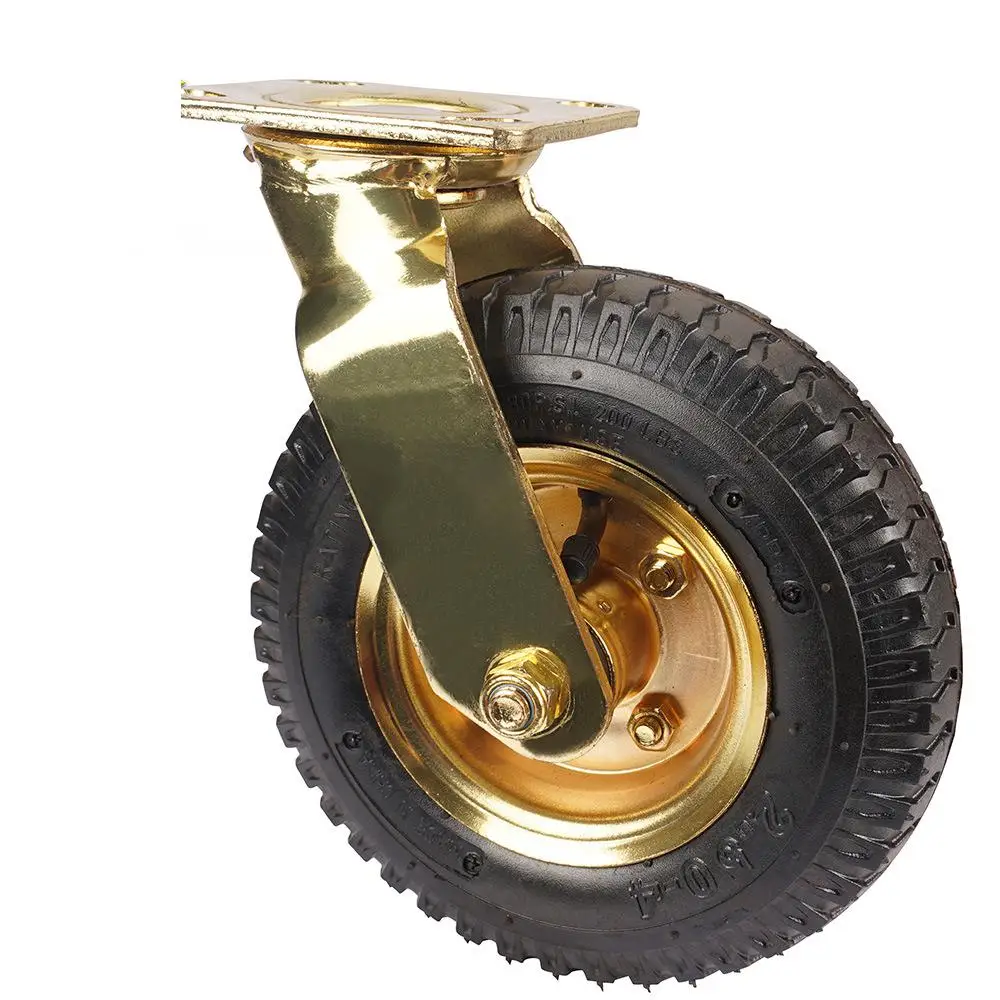 1 Pc Caster 8-inch Gold-plated Inflatable Rubber Cart Universal Wheel