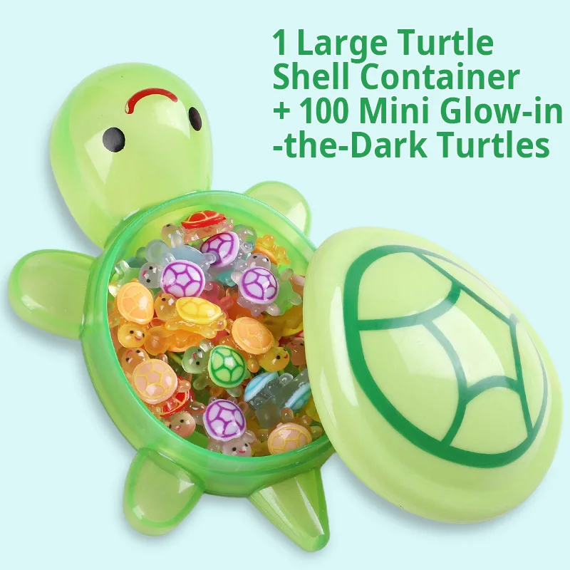 

1set Large Luminous Turtle Storage Box with Mini Colorful Turtles DIY Desktop Ornament for Home Garden Fish Tank Decoration Gift