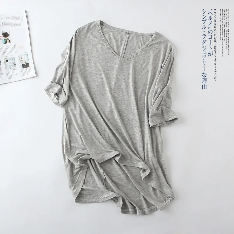 Fashion Tops Tees 2024 Summer T-shirt Women Half-Sleeve Solid Loose Shirt V-neck Oversize Basic Top Shirts for Women Casual