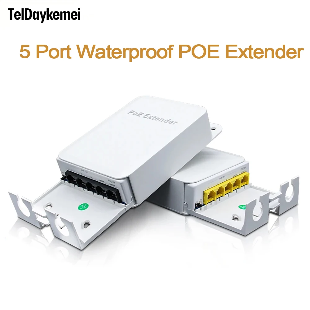 5 Poort Waterdichte Poe Extender 4 Poort Repeater 100/1000Mbps Outdoor Netwerk Ip55 Vlan 44-57V Voor Poe Camera Wierless Ap