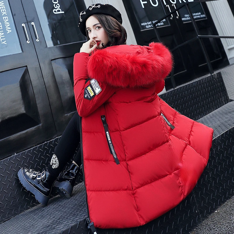 2025 Winter Women Parka Coats Long Cotton Casual Fur Hooded Jackets Thick Warm Slim-fit Jacket Female Overcoat Coat Clothing