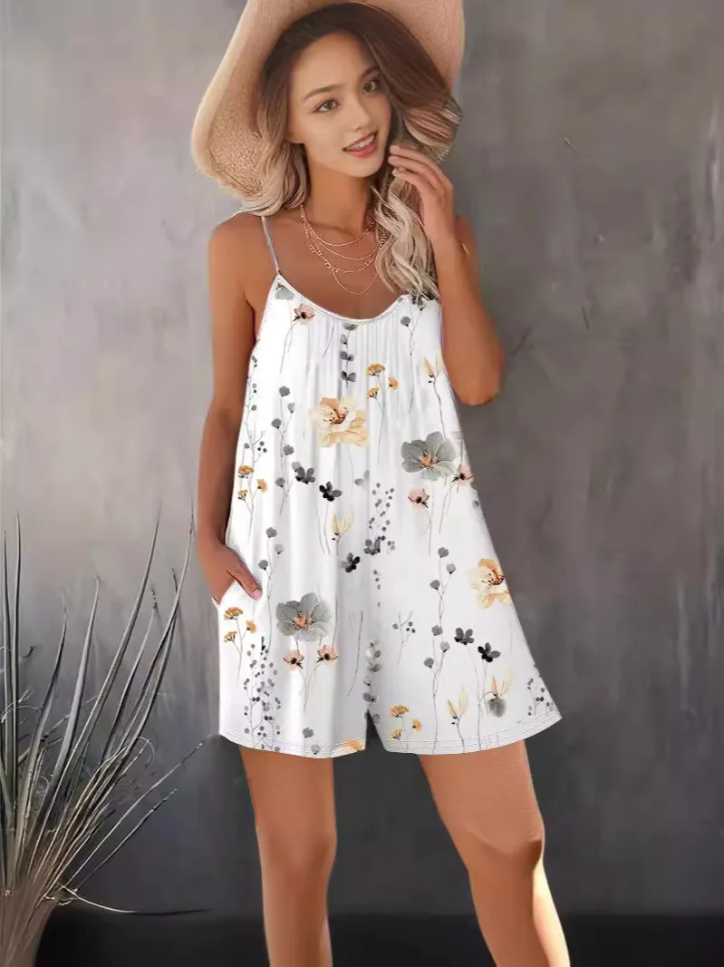 

2025 Spring/Summer Casual Women's Strap Shorts Autumn New Hot-selling Printed Sleeveless Jumpsuit for Women ...