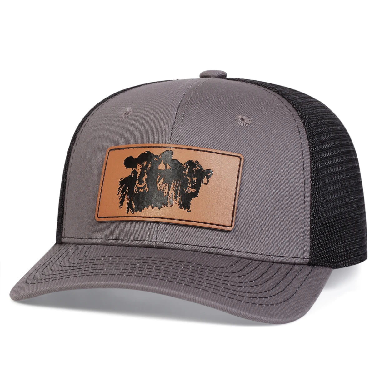 Unisex Brown Bull Head Leather Label Baseball Net Caps Spring and Summer Outdoor Adjustable Casual Hats Sunscreen Hat