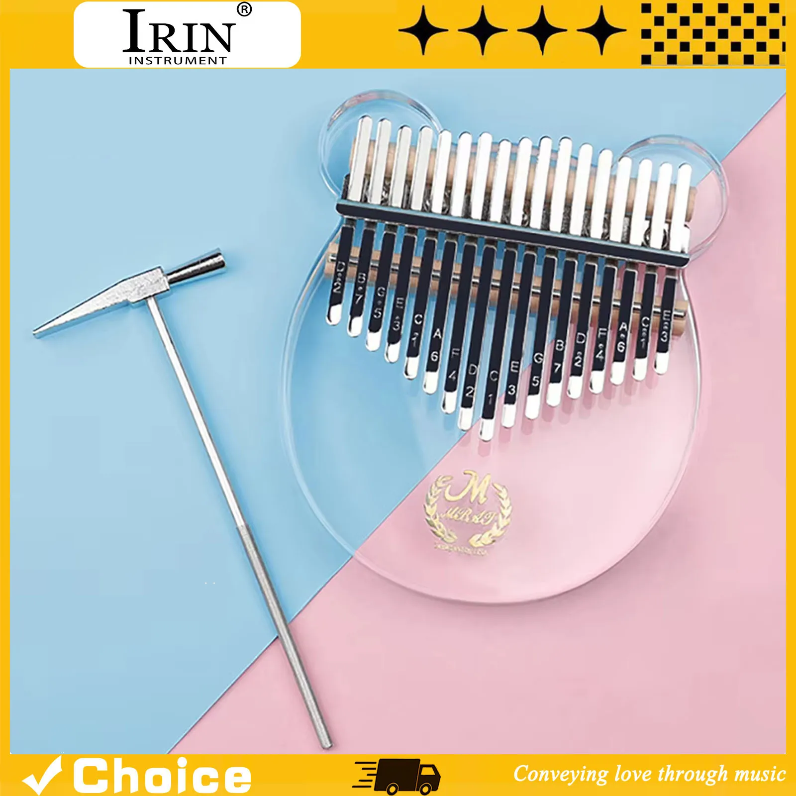 Kalimba 17 Keys Acrylic Transparent Thumb Piano Child Gift Crystal Kalimba Musical Instrument Thumb Piano Tuner Hammer