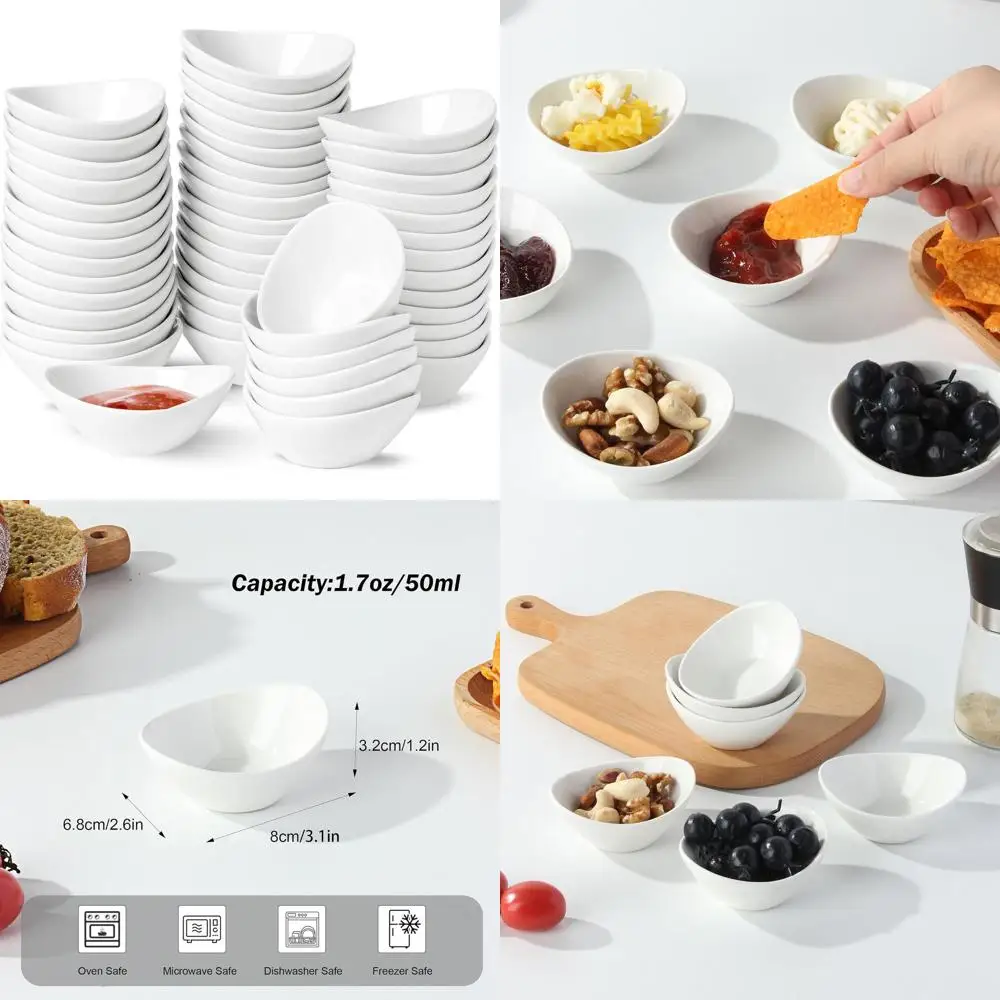 

Набор из 50 миниатюрных фарфоровых чашечек для соусов, приправ и гарниров, 1,7 унции (50 мл)