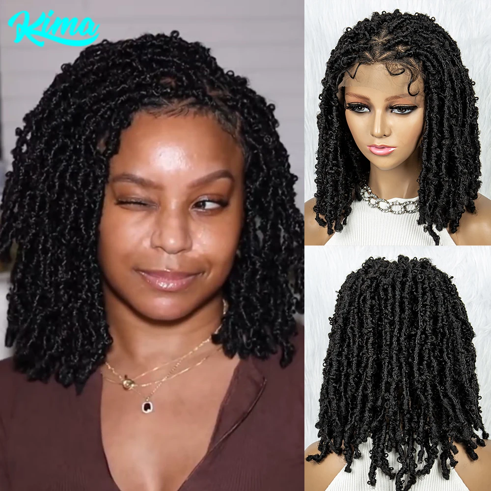 Synthetic Full Lace Wig Braided Wigs Dreadlock Wig 14 inches Short Twist Wig for Black Women Afro Curly Synthetic Wig