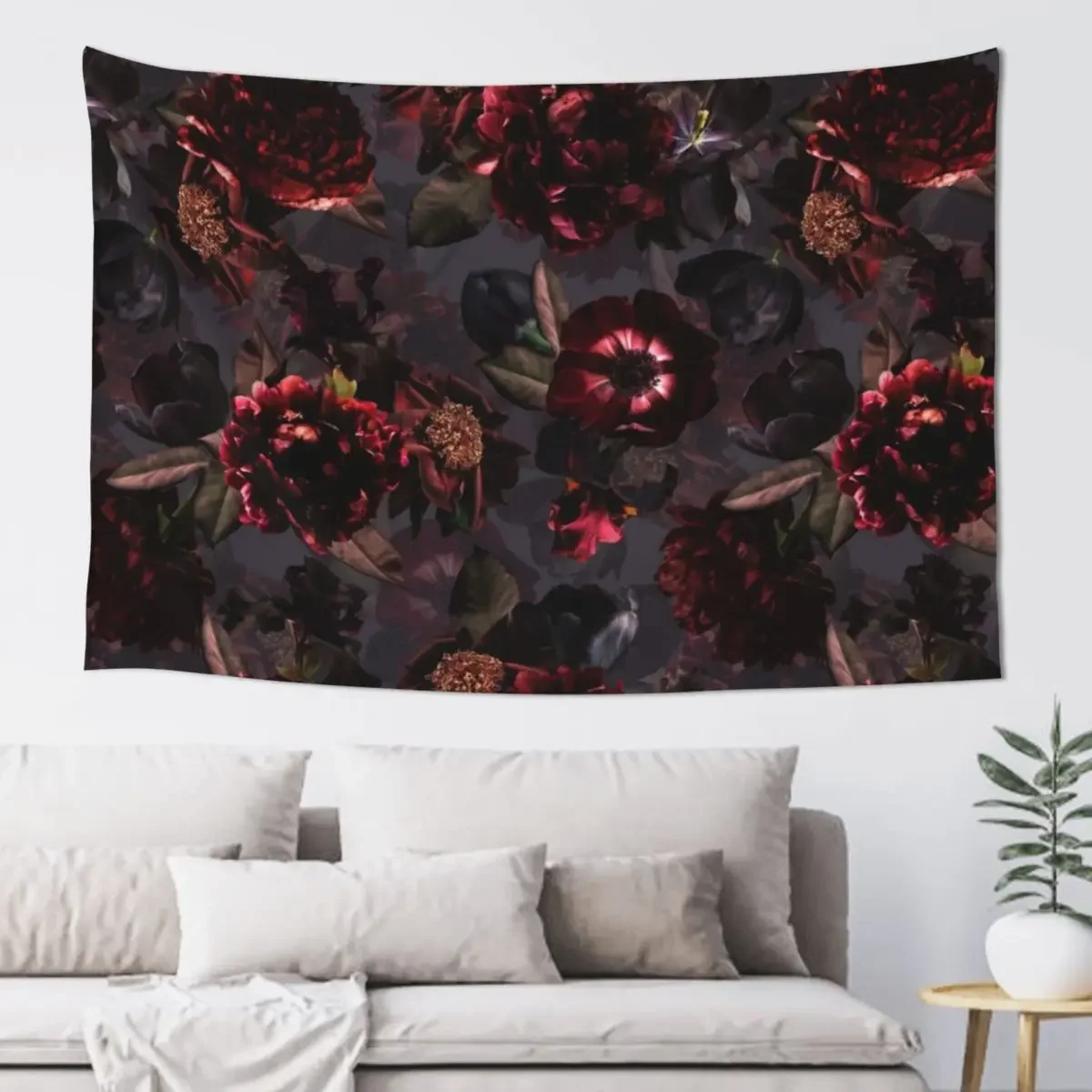 Dark Purple Gray Midnight Roses Botanical Night Garden Tapestry Decor For Room Room Decorating Aesthetic Tapestry