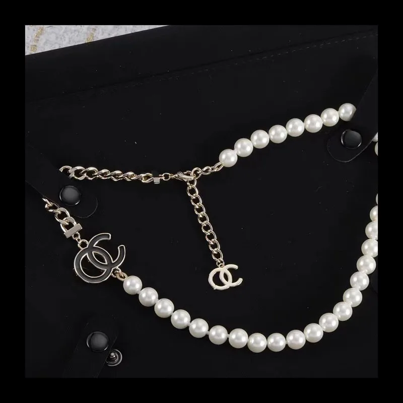 Twist Chain Double C Epoxy Pearl Necklace Small Fragrance Fashion Trend High Sense Clavicle Chain