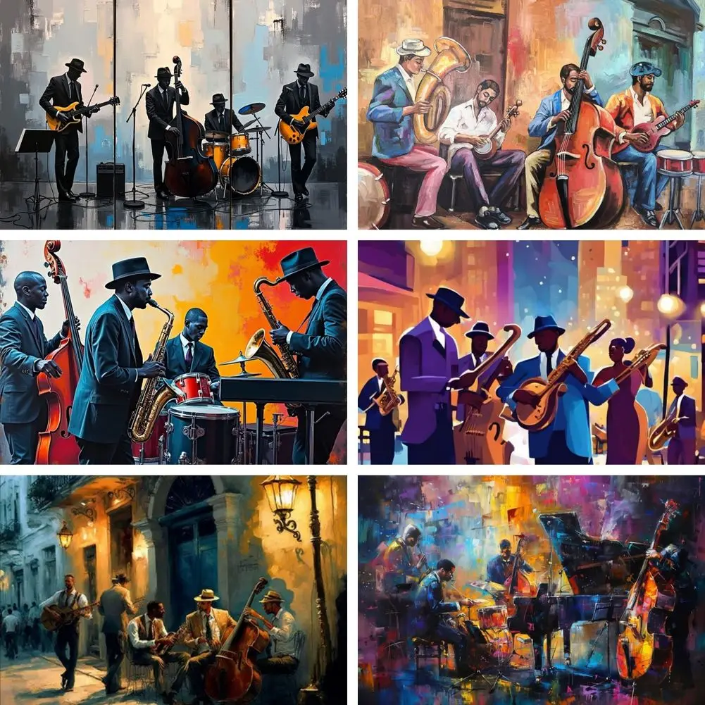 

Modern Jazz Musician Poster Diamond Painting Kit Full Square Drill Semi-finished African Jazz Band Abstract Music Theme Art