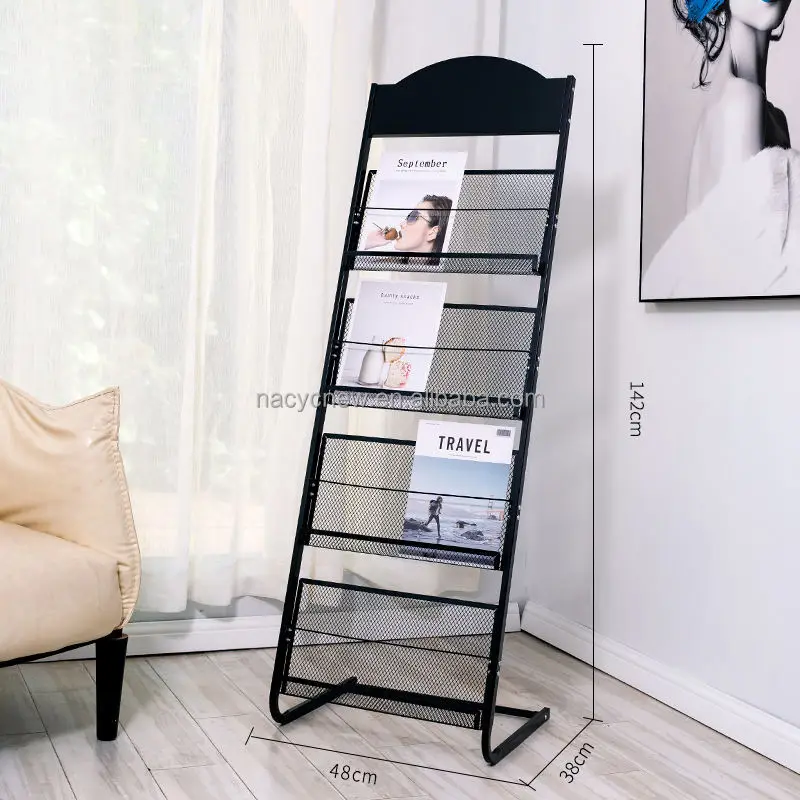 custom.Floor Standing Custom Magazine Holder Display Office Brochure Magazine Display Rack With Wheels