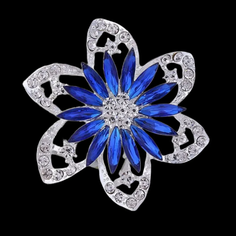 DIEZI Fashion Bouquet Jewelry Brooch For Wedding Blue Flower Silver Color Crystal Rhinestone Bride Brooch Pins Women Brooch