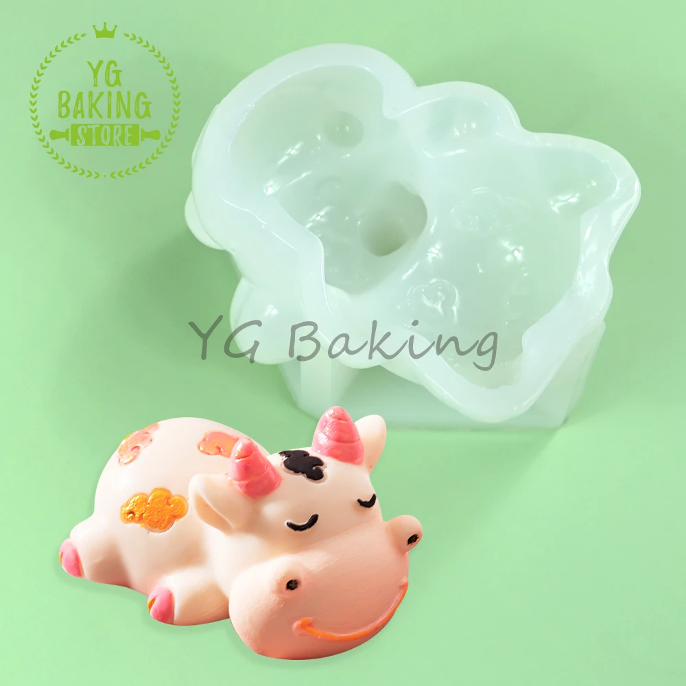 Small Lying Cow Design Milk Pudding Silicone Mold 3D Jelly Chocolate Mousse Mould Cake Decorating Tool DIY Candle Model Bakeware