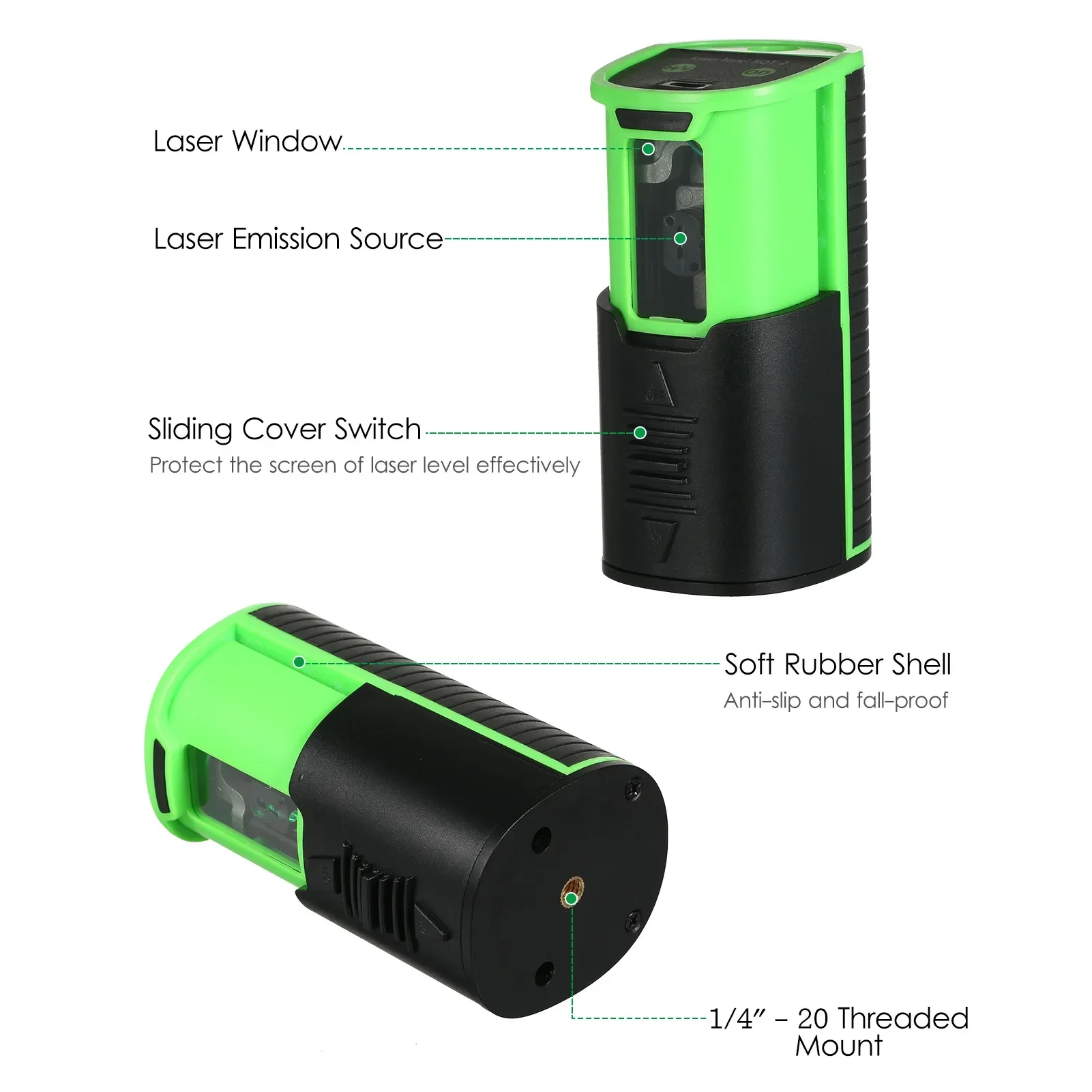 Portable mini, small, laser level, green light 4-wire line projector, high-precision level meter, accurate 150 ° rotation
