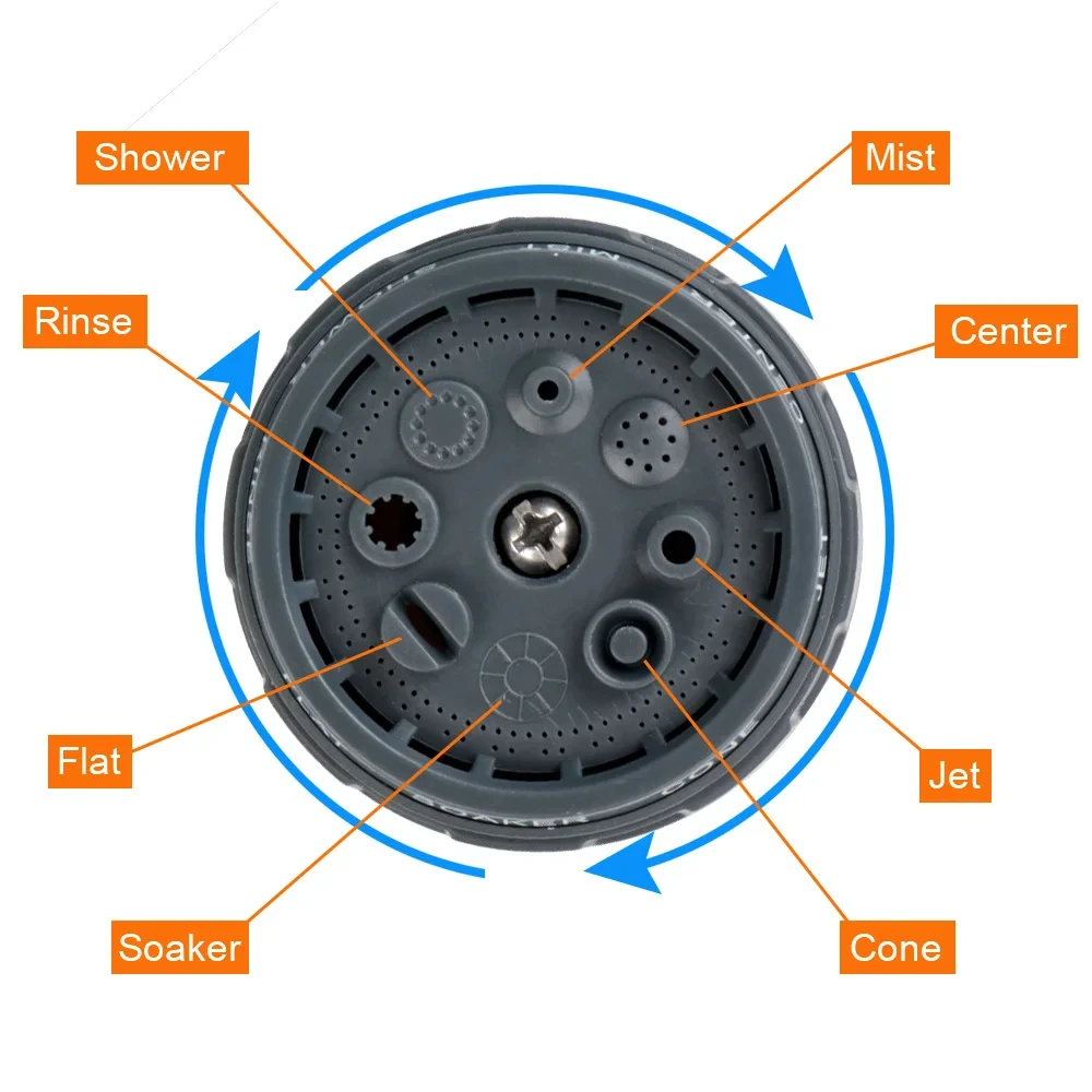 Wąż zraszający dysza do mycia samochodu ogrodowego 8 trybów natrysku podlewanie trawnika wielofunkcyjne narzędzie do wody pod wysokim ciśnieniem