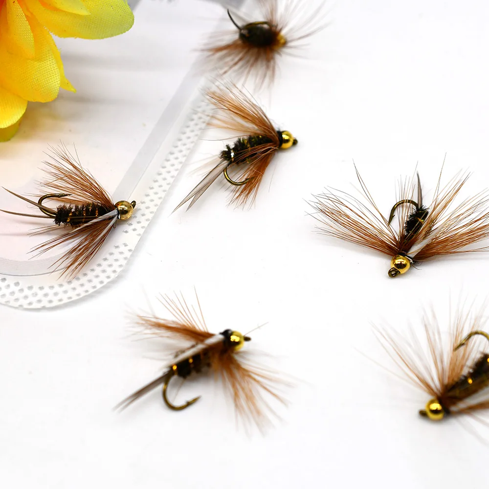 MNFT 10PCS 10# Gold Tungsten Bead Head Trout Grayling Fishing Flies Wet Fly