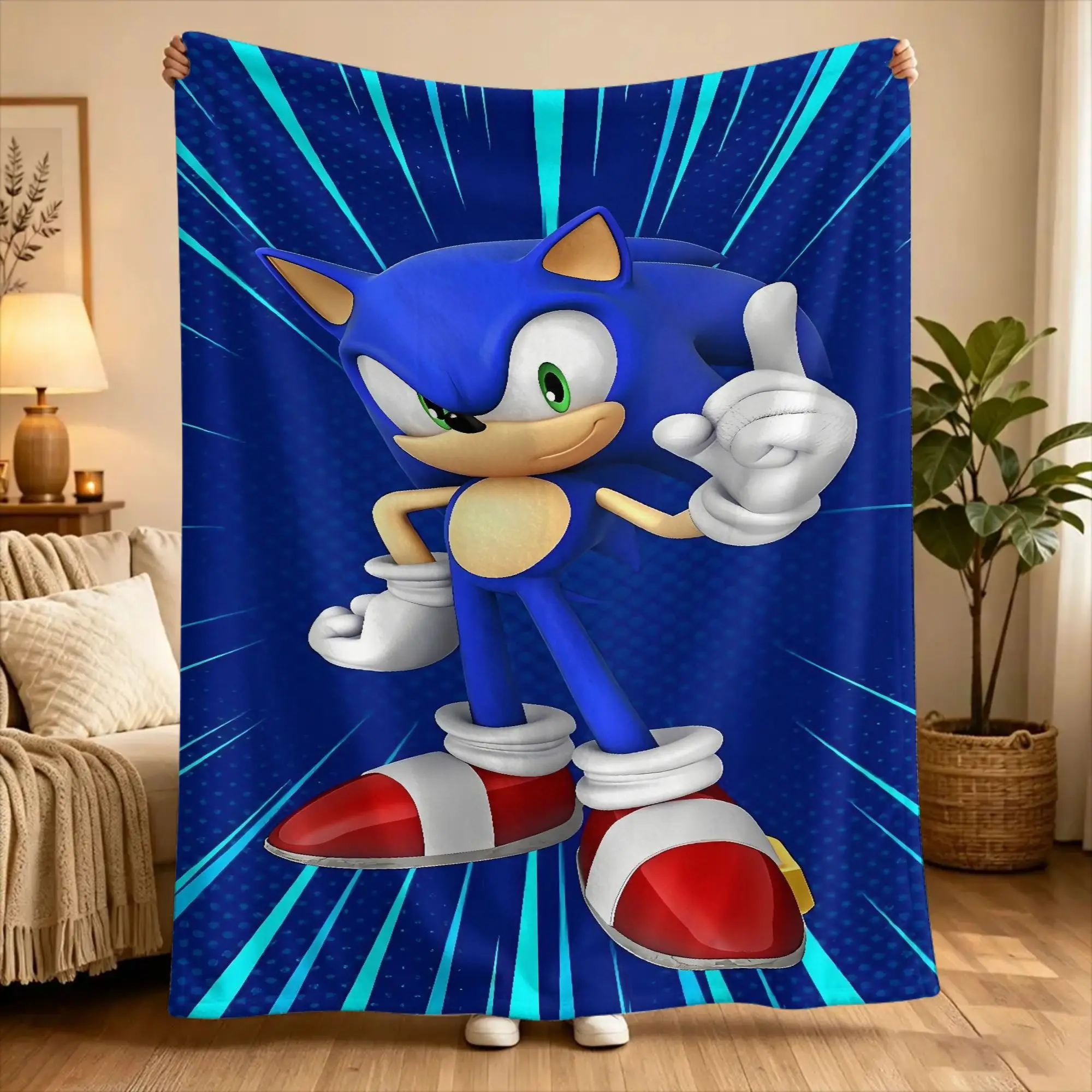 S-sonic The Hedgehog  Warm Blanket  Picnic Plush Throw Blanket Street Trend Living Room Flannel Bedspread Sofa Bed Cover