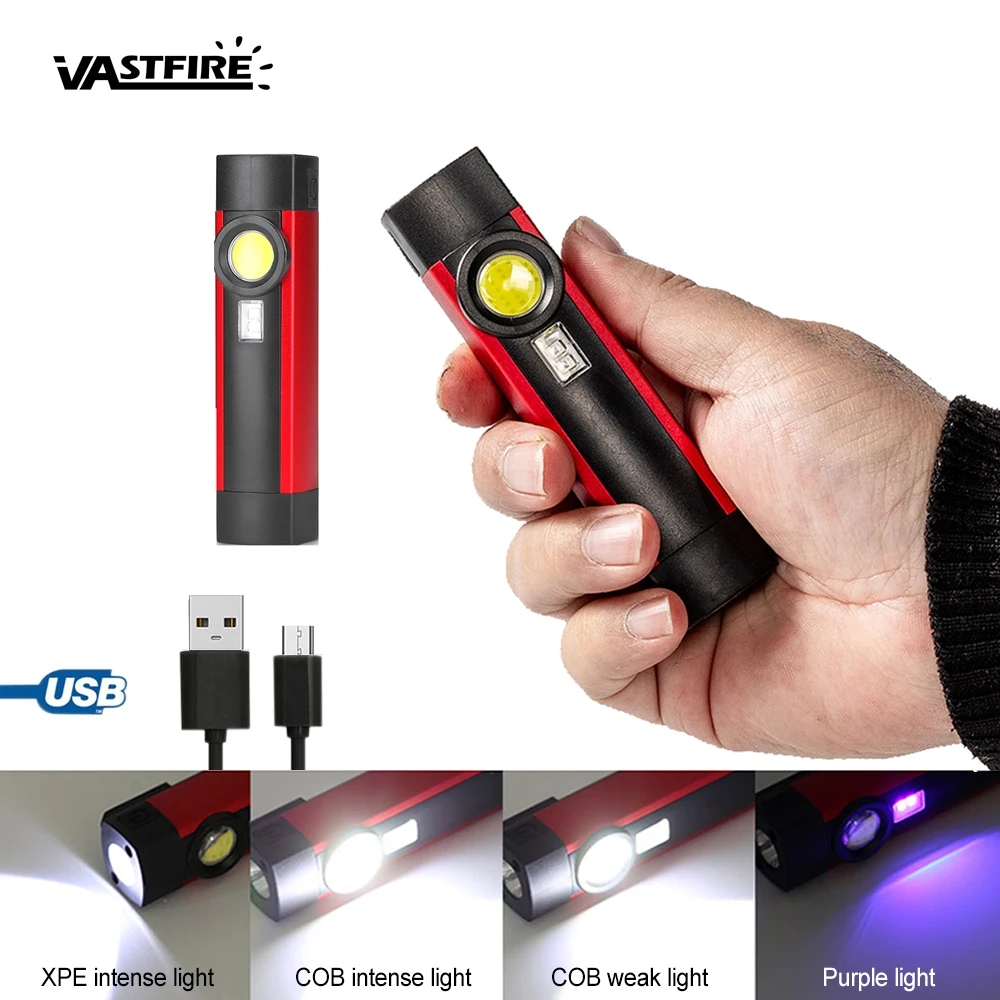 

Portable COB Flashlight 4 Mode UV Inspection Torch with White Light USB Rechargeable LED Work Light Magnetic XPE Hanging Lamp