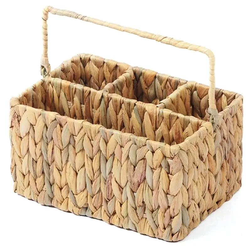 

Профессиональный плетеный органайзер для столовых приборов из ротанга с ручкой для столешницы