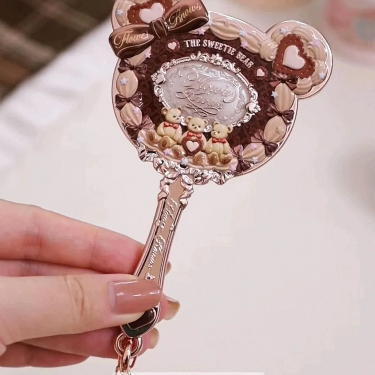 Flower Knows Mirror Moonlight Mermaid THE SWEETIE BEAR Collection Miroir à main Limited Blanc Bleu Rose Miroir féerique au chocolat