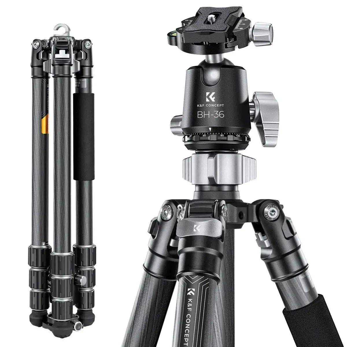 K&F CONCEPT 68''/1,7 m camerastatief met 16 kg/35,2 lbs kogelkop, geschikt voor Nikon, Canon en Sony DSLR-camera's, model X284C4+BH.36, statief van koolstofvezel.