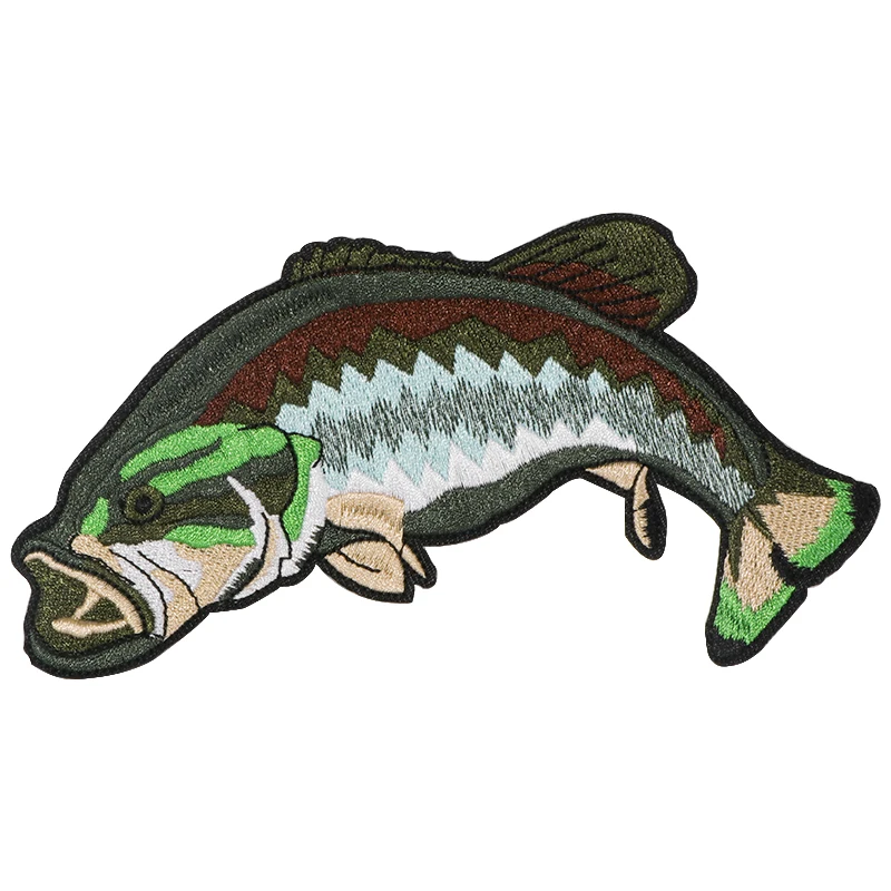 1PC Bass Embroidered Patch Fishing Lover Compliments Inspiring DIY Gift Sew Iron On Patches For Clothes Cap Jacket Trucker Hat