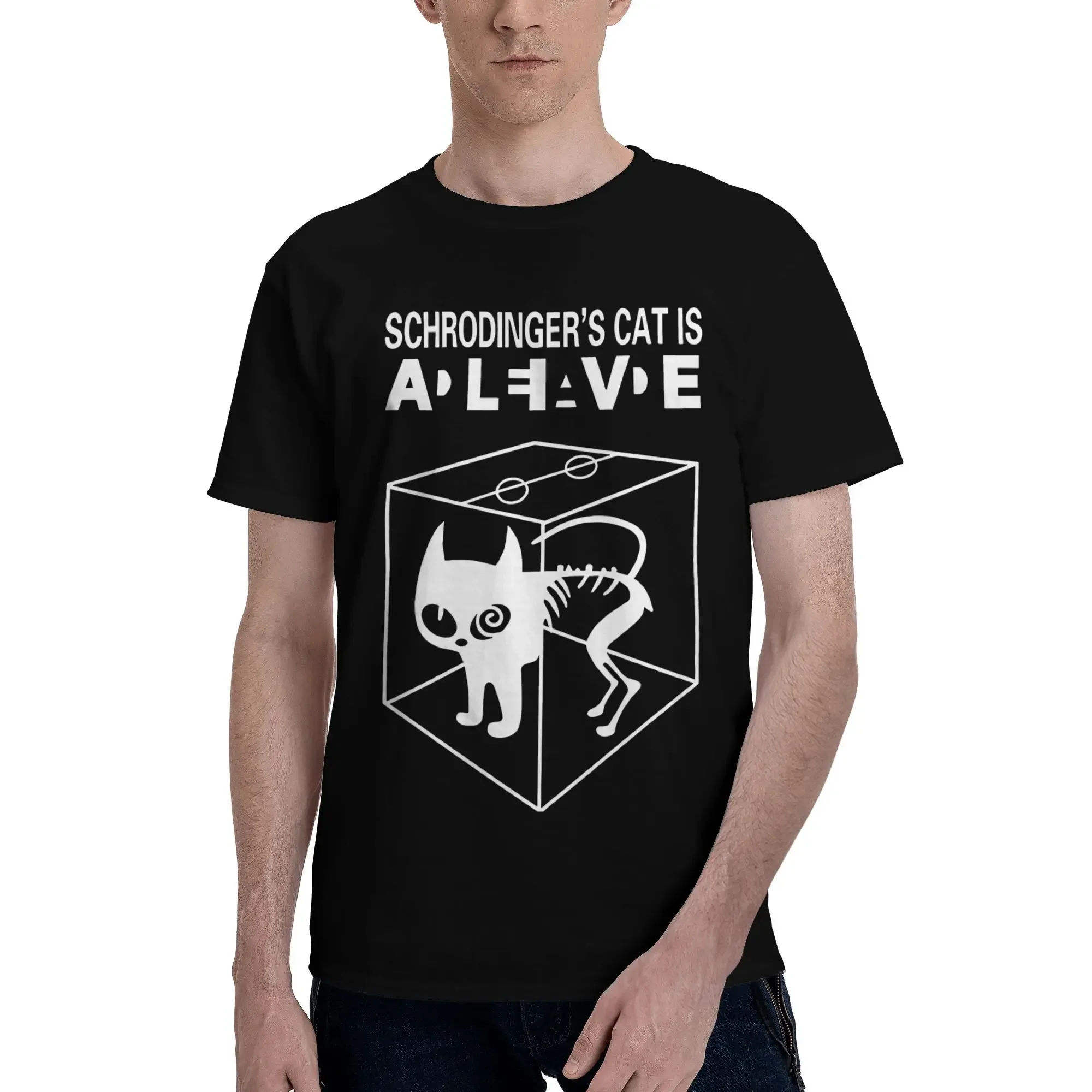 قميص Schrodinger's Cat الجديد لعام 2025: فن الخيال العلمي، مزج نظرية الكم وغريب الأطوار، قميص بتصميم مفاهيمي للرجال بأكمام قصيرة