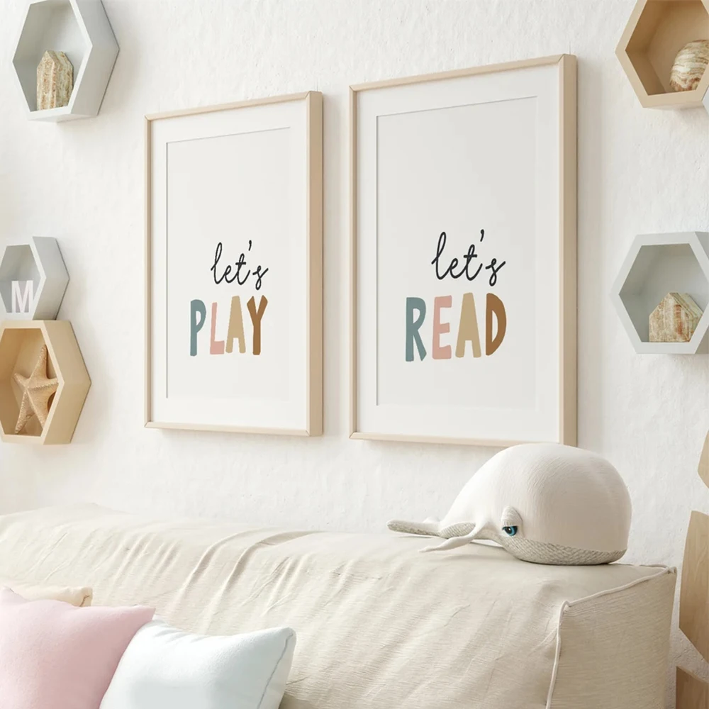 3pcs Let\'s Play Let\'s Read Positive Affirmations Wall Art Canvas Painting Poster For Nursery Child Kids Playroom Room Home Decor