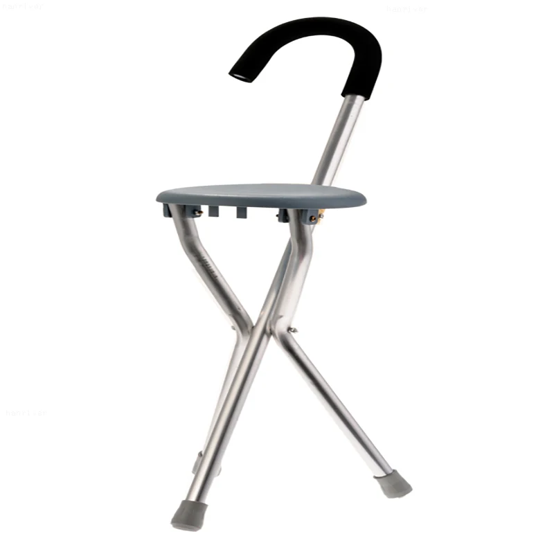 New Aluminum Alloy Walking Stick with Chair Tripod Light-weighted Fishing Rest Stool for Elder/ Camping Sticker Walker Aid Stool