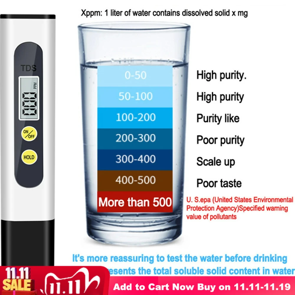 TDS Meter 0-9990ppm Digital PH Meter 0.01 PH High Precision Pen Water Tester TDS&PH Meter 0-14 PH LCD PPM Tester Aquarium Filter
