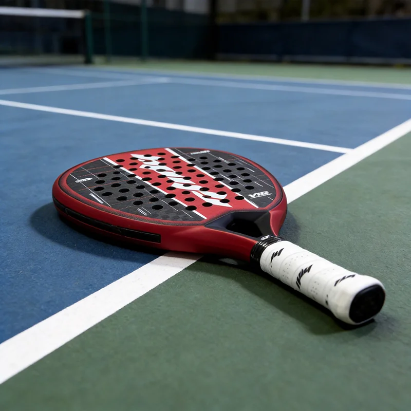 Carbon fiber material 3K single padel racket for men women, clear printed surface, high toughness construction suitable for dail