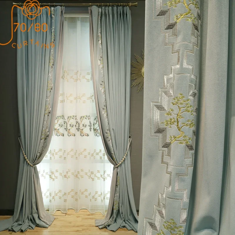 American Style Luxury Embroidery European Style Atmosphere Villa Simple and Modern Curtains for Living Dining Room Bedroom