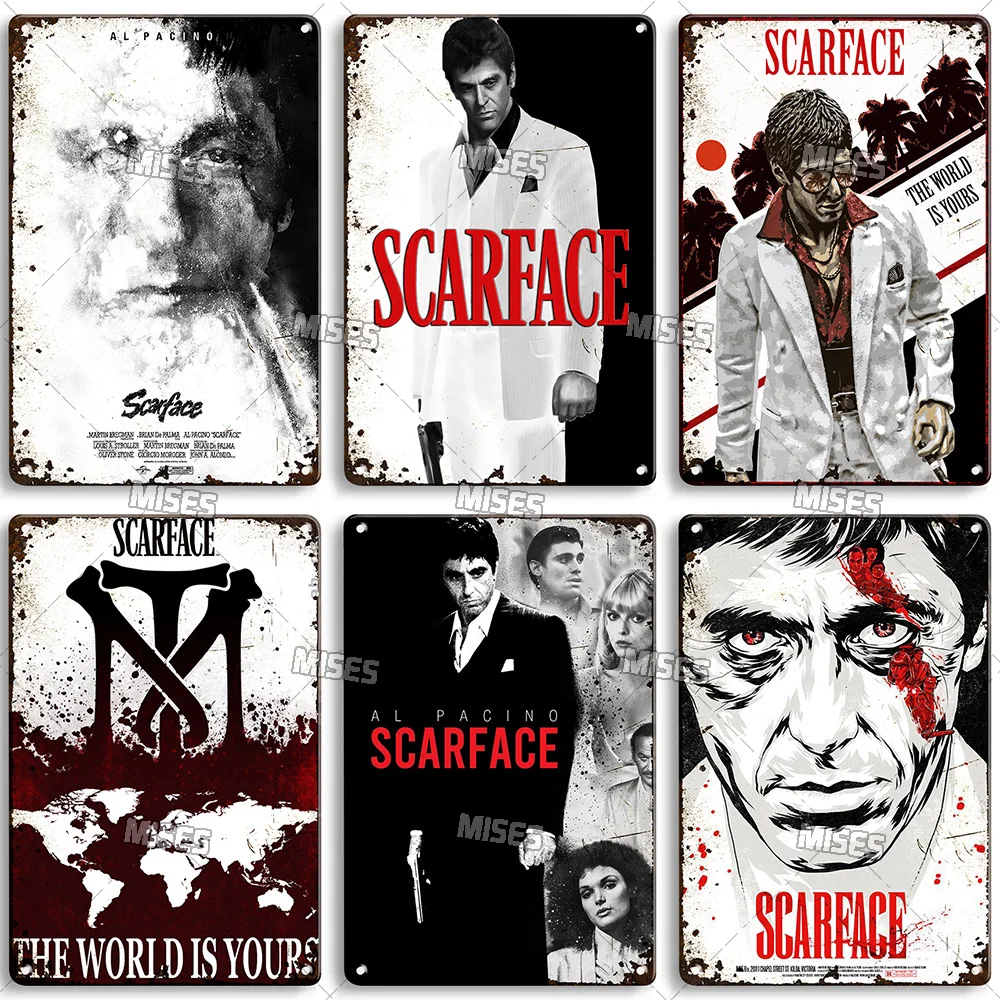 MISES Movie Metal Plaque Scarface Vintage Metal Sign Decorative Plate Wall Metal Poster Man Cave Garage Cafe Industrial Decor