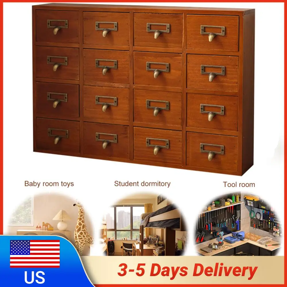 

Desk Drawer Organizer with 16 Drawers Wooden Storage Box Multifunction Traditional Apothecary Cabinet for Tea Coffee Pod Storage