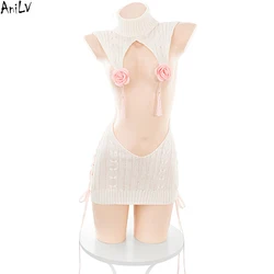 AniLV  Women Knitted Sweater Flower Collar Vest Dress Cosplay Costume