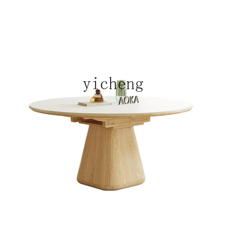 

Tqh Retractable Solid Wood Stone Plate Dining Table Square and round Dual-Use Foldable Rectangular Rice Table