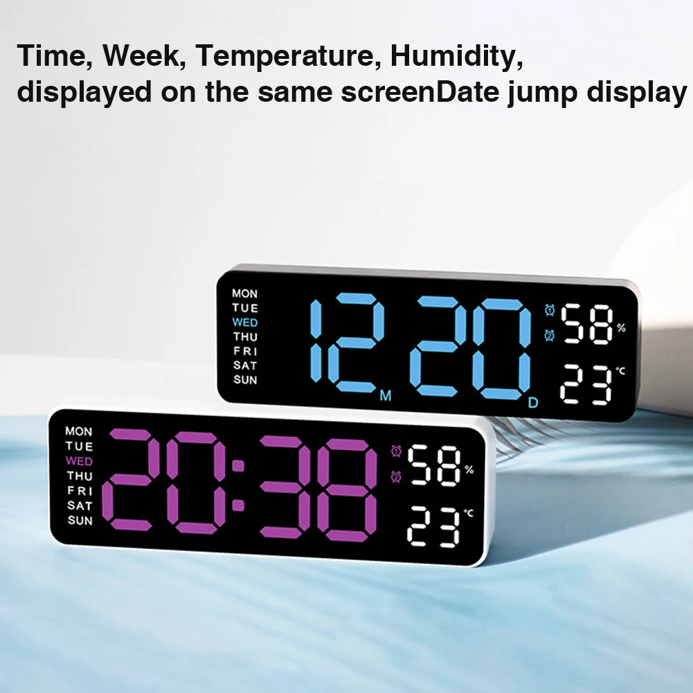 Digital Wall Clock Large LED Screen Time Week Temperature Humidity Display Electronic Alarm Clock For Bedroom Living Room