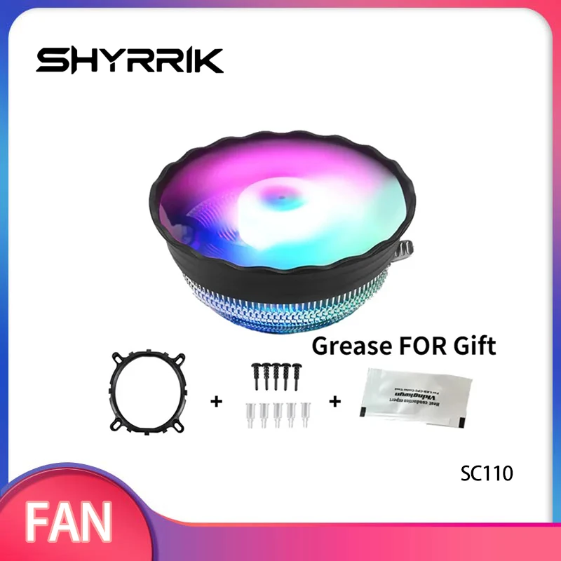 Ventoinha Cooler para CPU Shyrrik PC 45W/70W TDP 120mm RGB 3 Pinos para Processadores Intel LGA 1151 1155 1156 1366 775 e AMD AM2 AM3 AM4