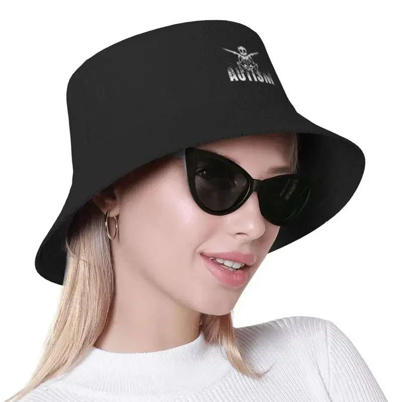 Custom unisex Aspergers ASD Autism skeleton meme bucket hat travel Beach summer fishing hats