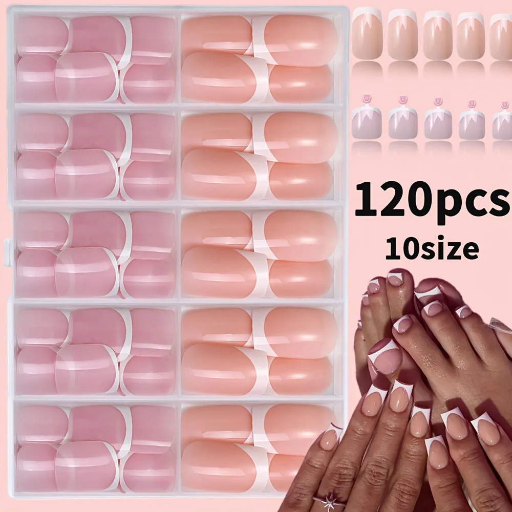 

120pcs/Box French Nail Tips For Hands and Feet Pink Classic French Fake Nails Press ons Toe Nails Short Fake Nail Nail Supplies