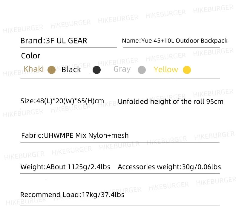 3F UL GEAR Yue 45+10L Rucksack Outdoor Camping Rahmentasche Ultraleichter verstellbarer Multifunktionsrucksack Wandern Bergsteigen – Detail 3