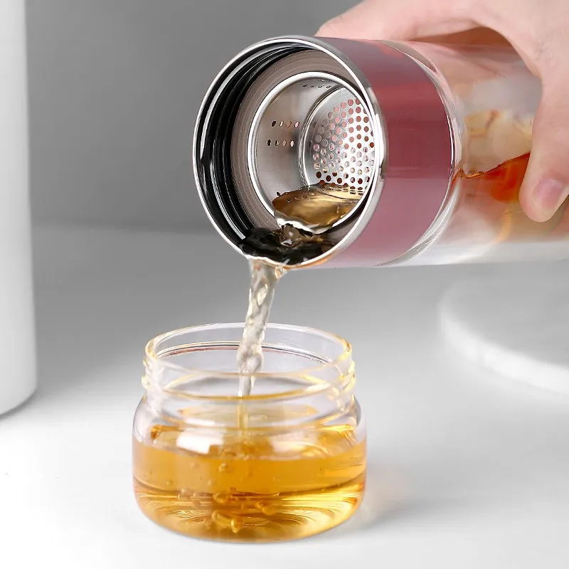 Tea Water Bottle High Borosilicate Glass Double Layer Tea Water Cup Infuser Tumbler Drinkware Water Bottle With Tea Filter