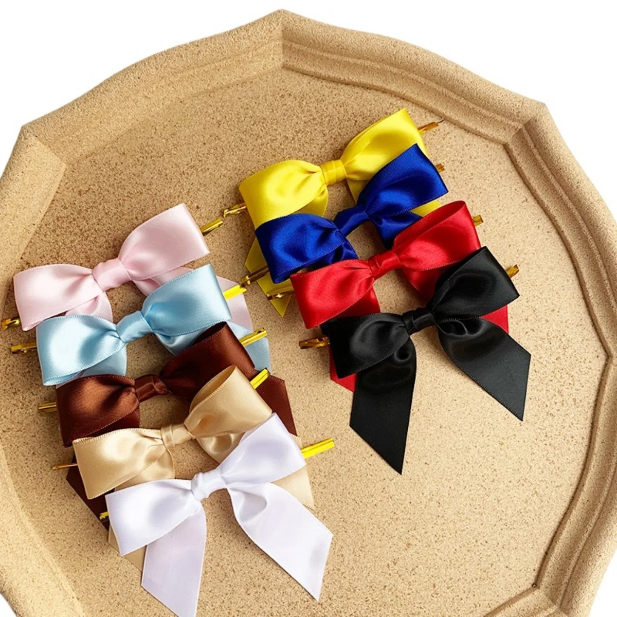 

50pcs Twist Tie Bows for Treat Bags White Satin Ribbon Bows for Package Christmas DIY Craft Gift Wedding Party Sewing Decoration